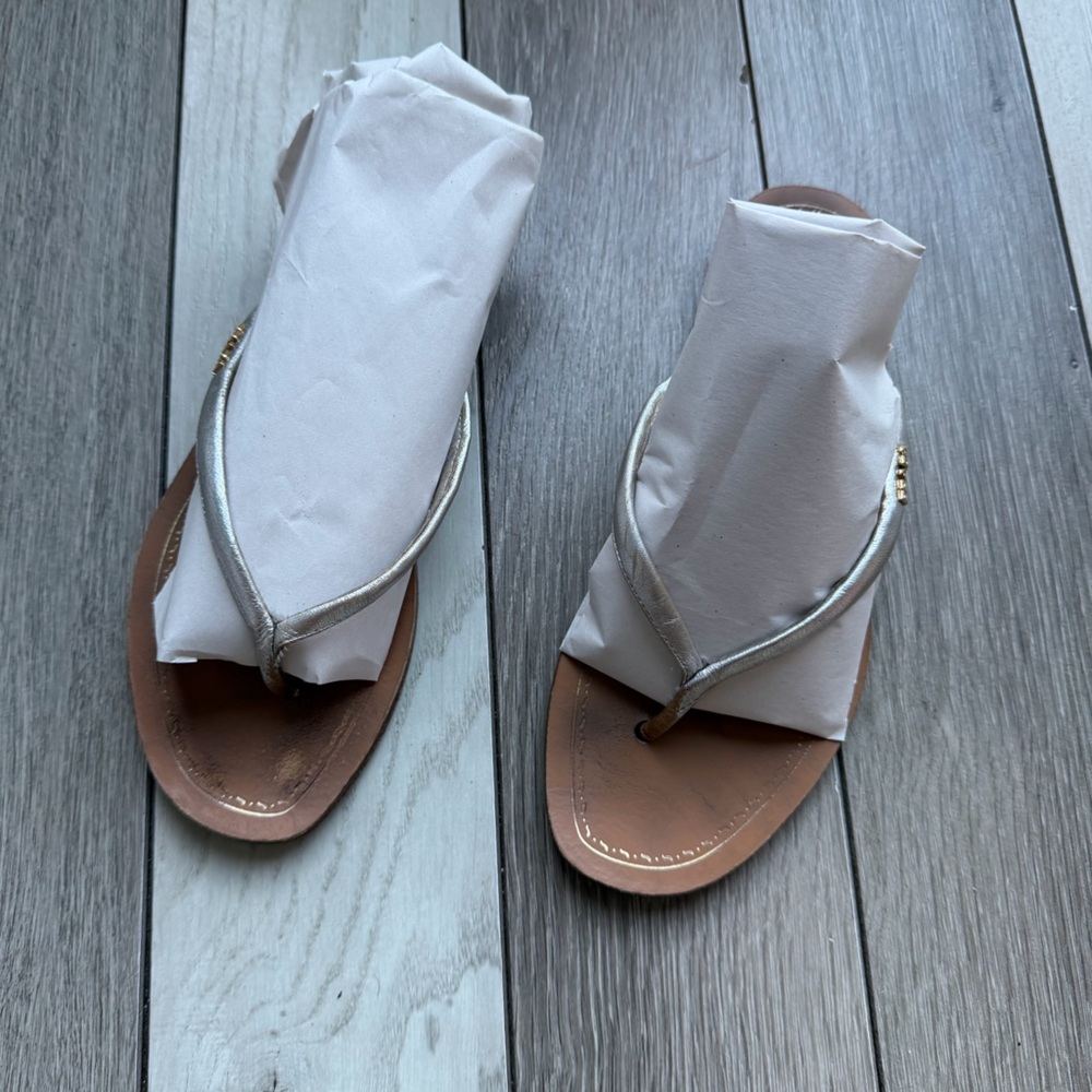 Prada Women's Sandals with Silver Straps and Brown Soles - Picture 3 of 10